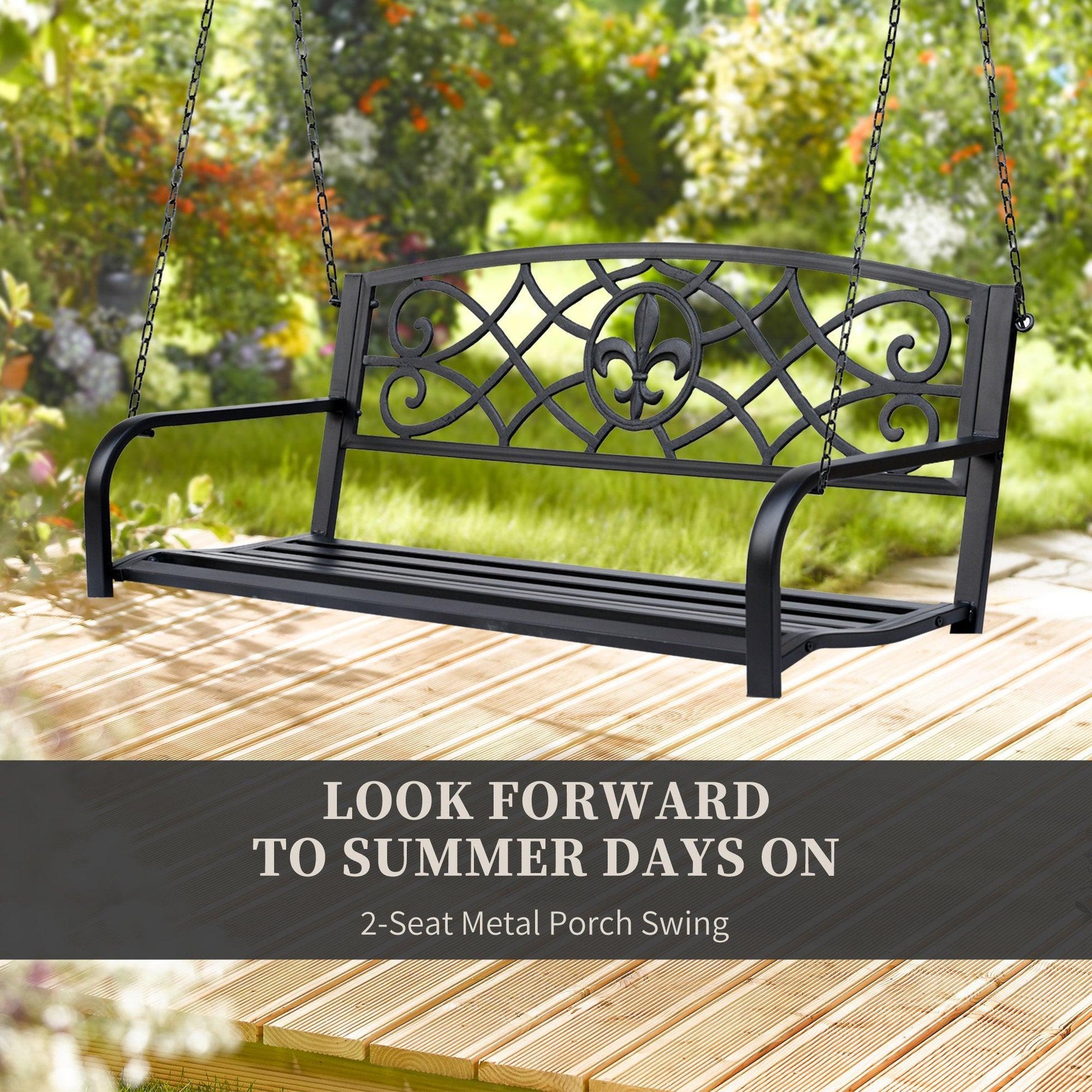 Outsunny Outdoor Swing Bench Seat for Yard, Deck, and Backyard - Black - ALL4U RETAILER LTD