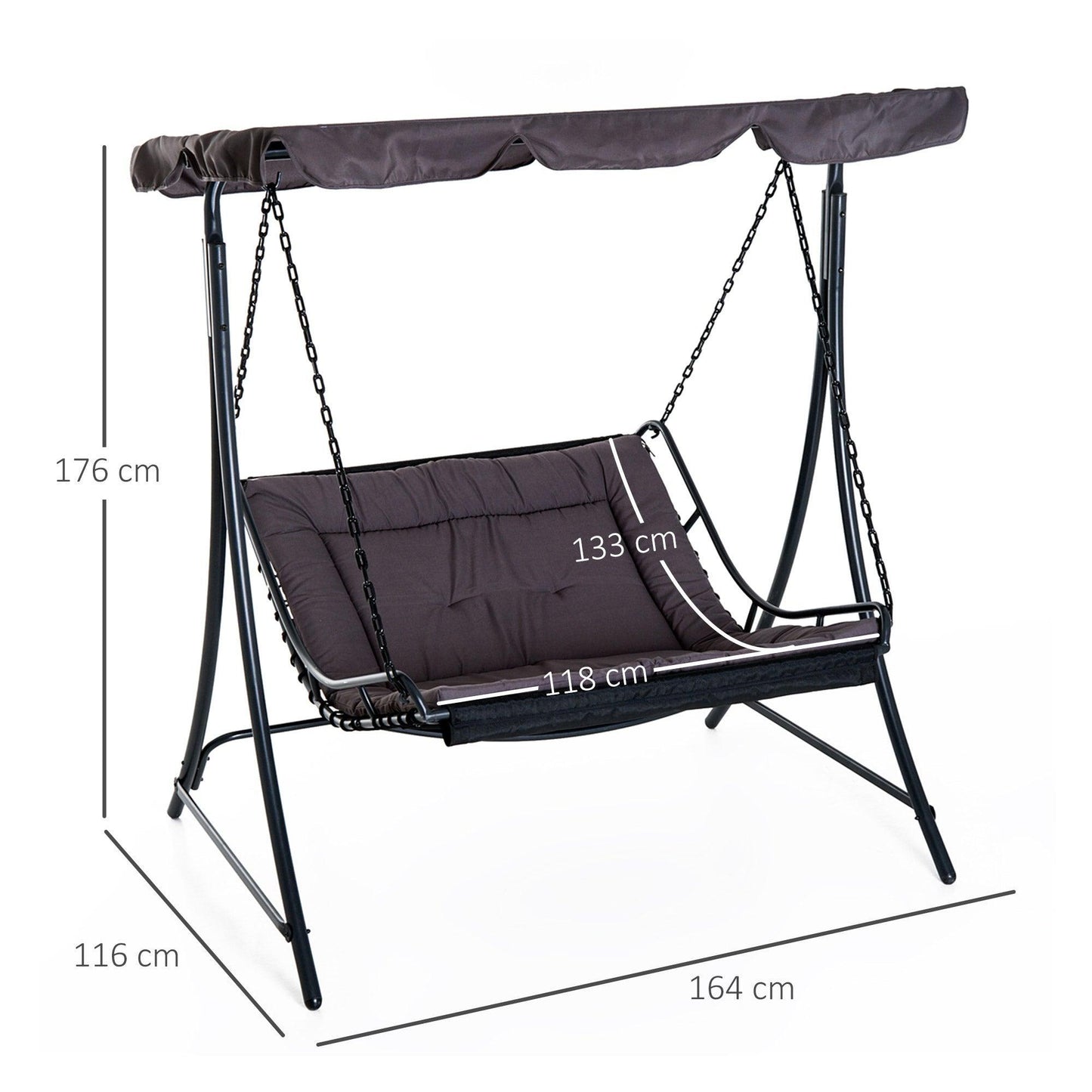 Outsunny Outdoor Swing Chair Double Hammock with Canopy - Grey - ALL4U RETAILER LTD