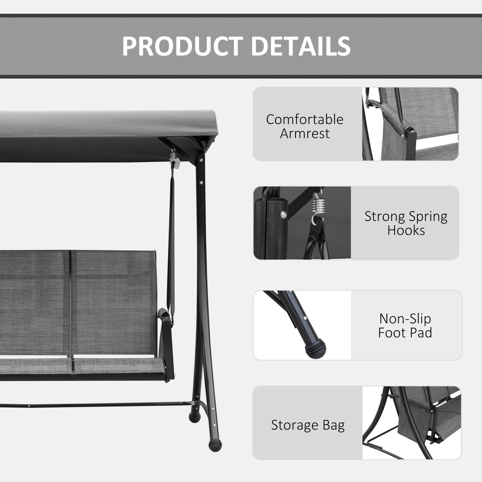 Outsunny Outdoor Swing Chair with Adjustable Canopy - ALL4U RETAILER LTD