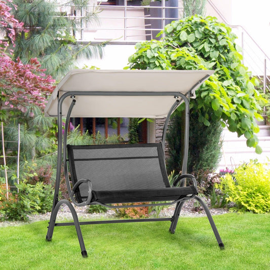 Outsunny Outdoor Swing Chair with Adjustable Canopy - Beige - ALL4U RETAILER LTD