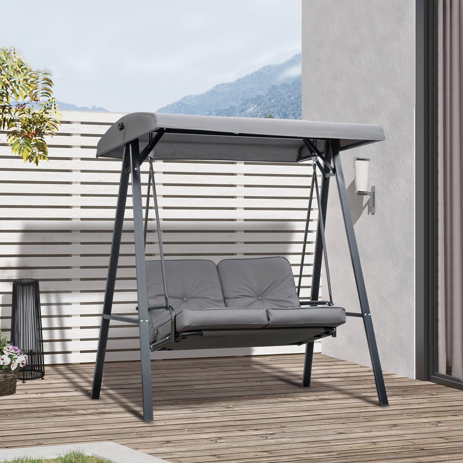Outsunny Outdoor Swing Chair with Adjustable Canopy - Grey - ALL4U RETAILER LTD