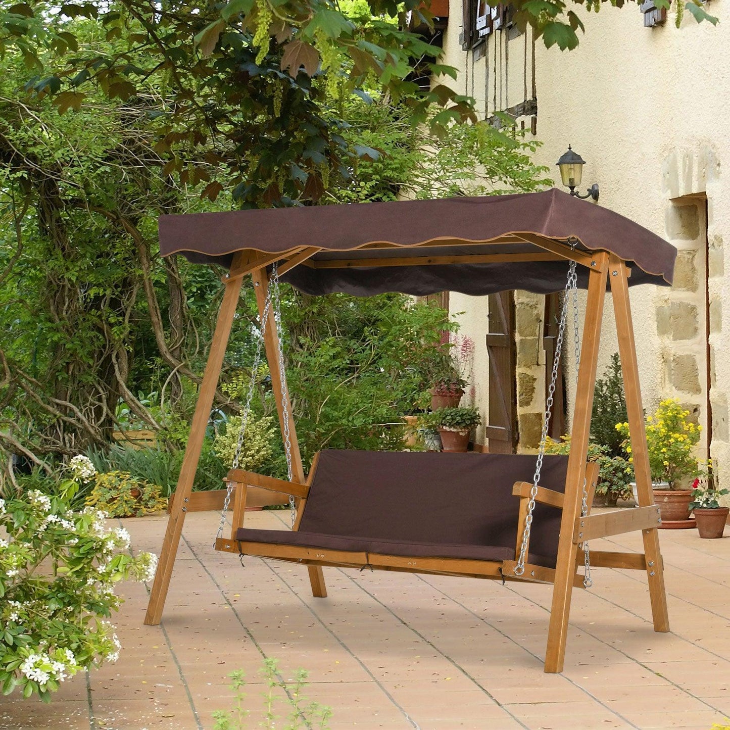 Outsunny Outdoor Swing Chair with Adjustable Canopy, Hammock Bench - ALL4U RETAILER LTD