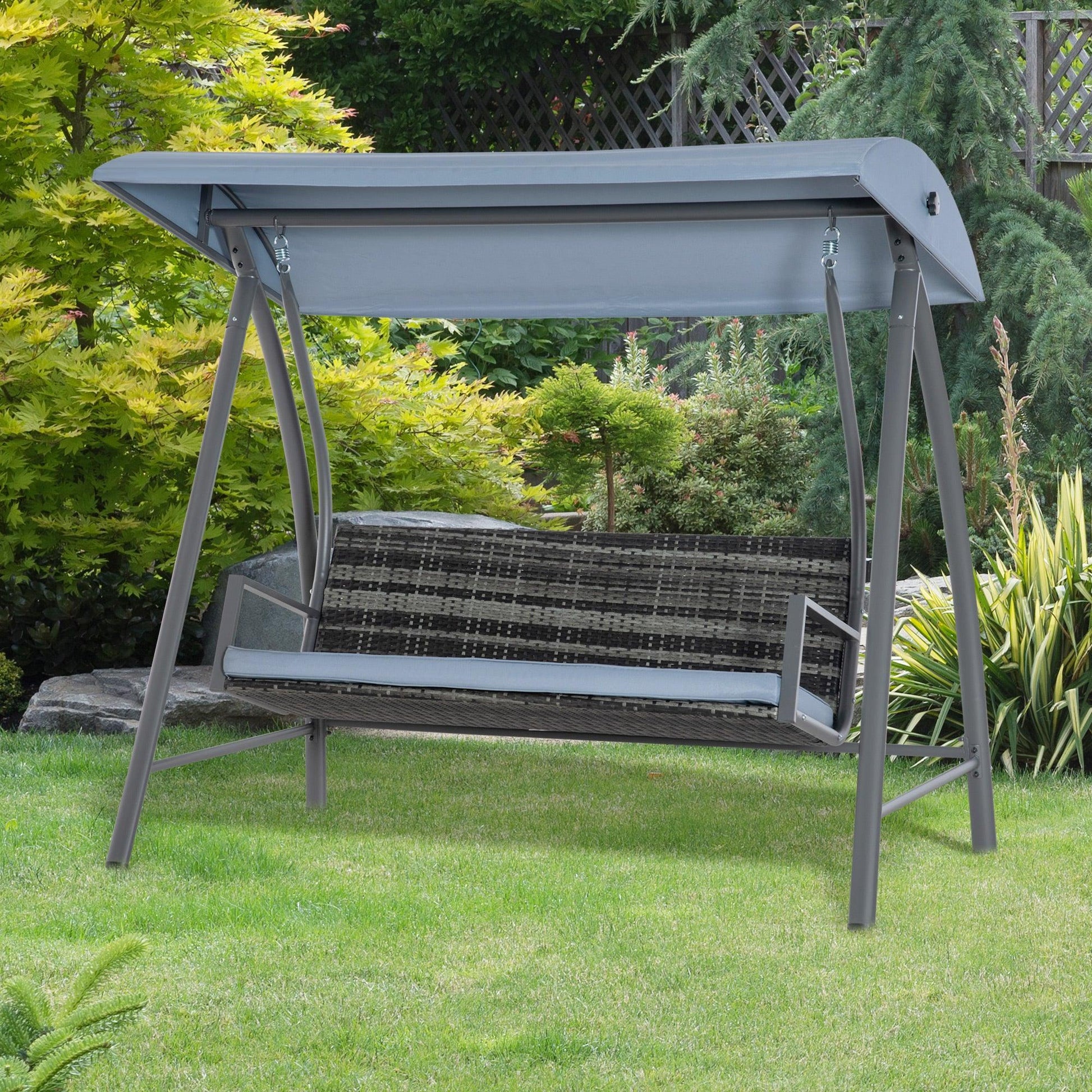 Outsunny Outdoor Swing Chair with Adjustable Canopy - Mixed Grey - ALL4U RETAILER LTD