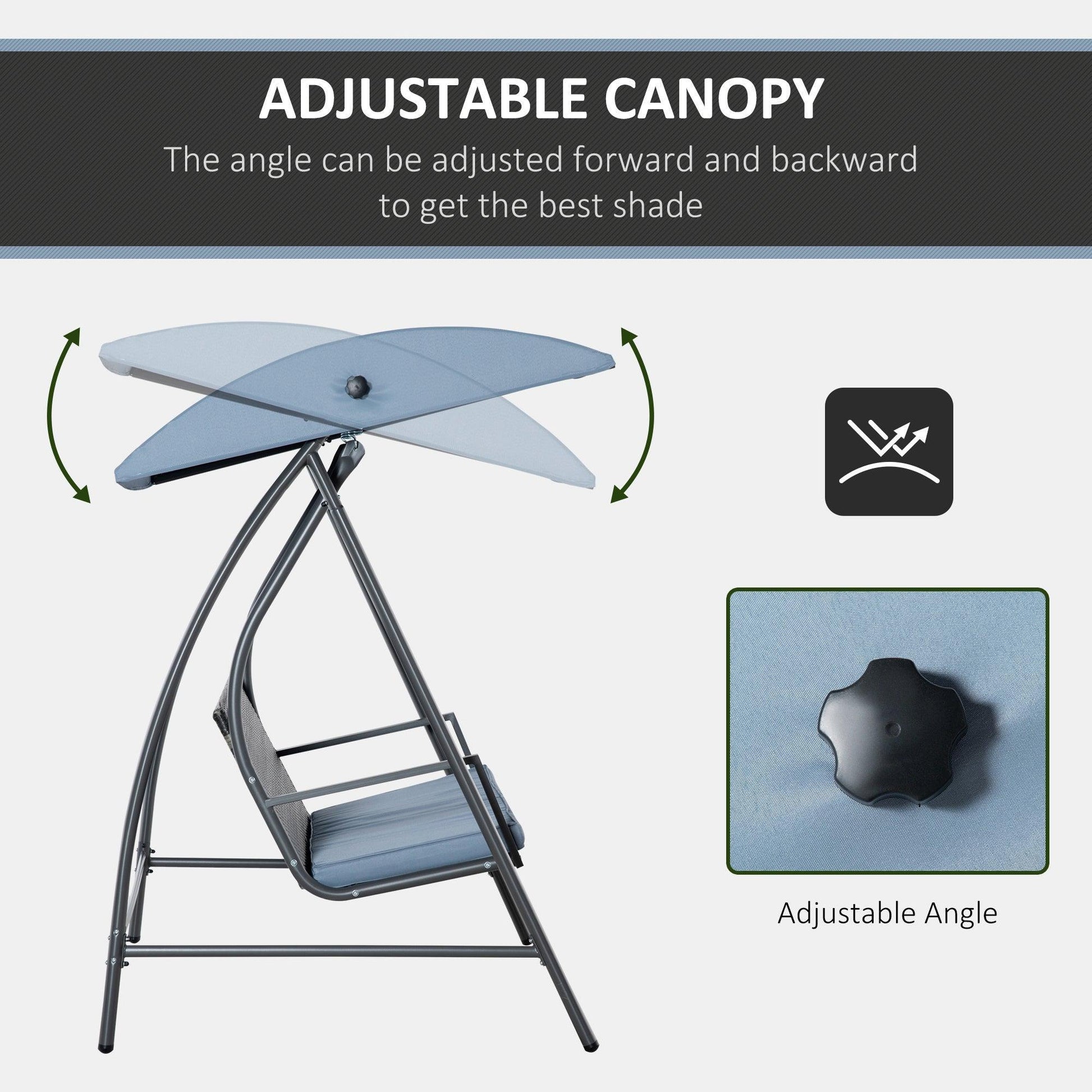 Outsunny Outdoor Swing Chair with Adjustable Canopy - Mixed Grey - ALL4U RETAILER LTD