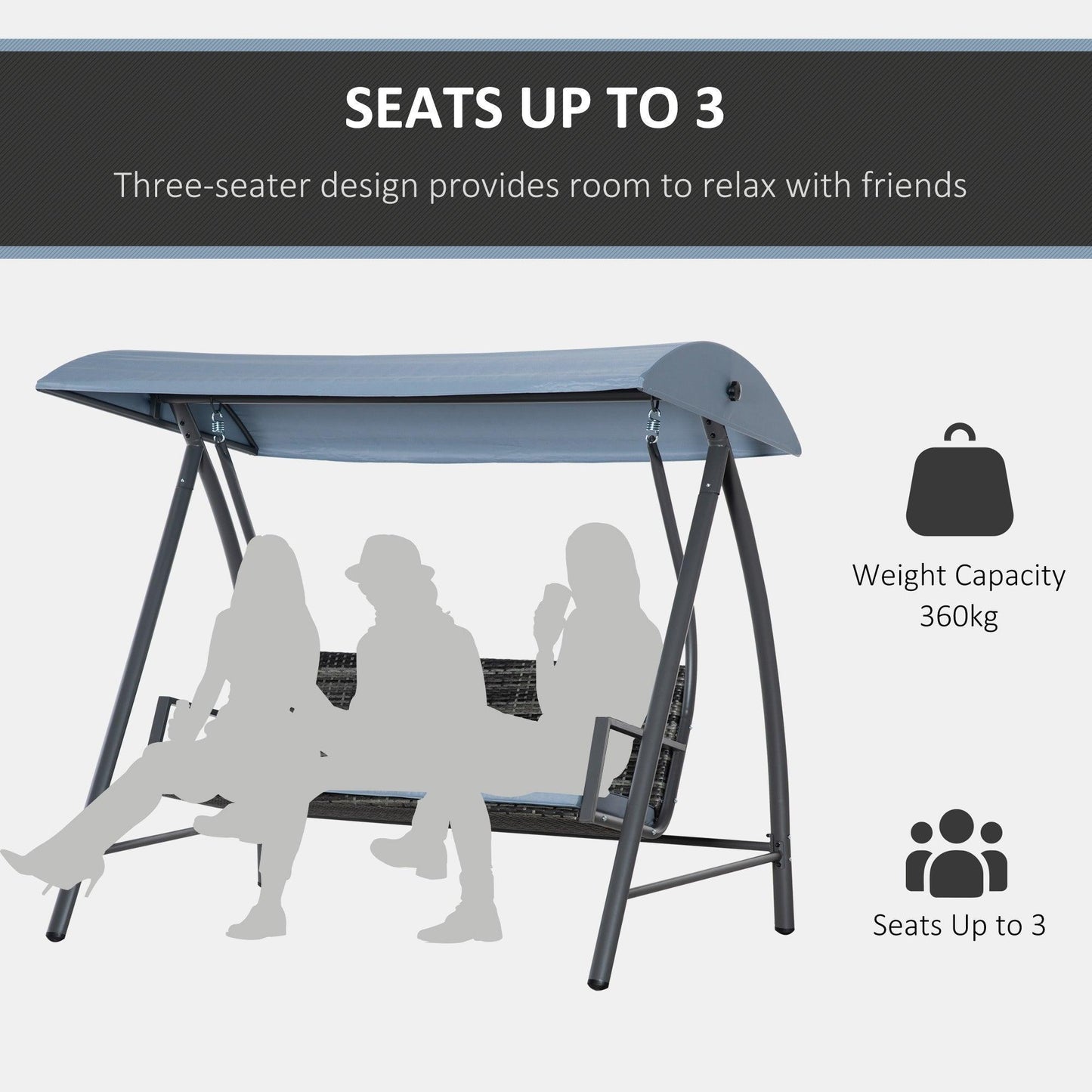 Outsunny Outdoor Swing Chair with Adjustable Canopy - Mixed Grey - ALL4U RETAILER LTD