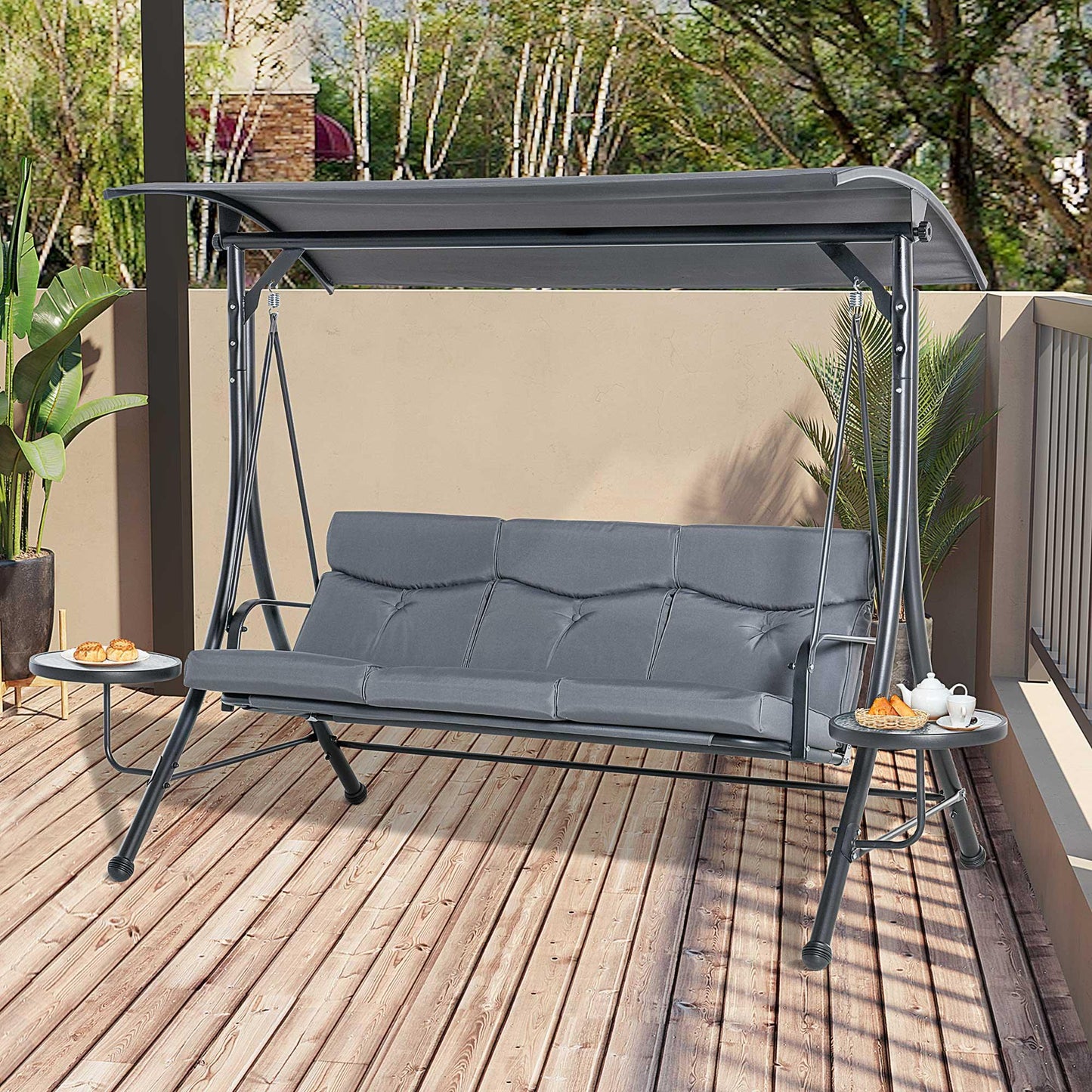 Outsunny Outdoor Swing Chair with Canopy & Cushion - Grey - ALL4U RETAILER LTD