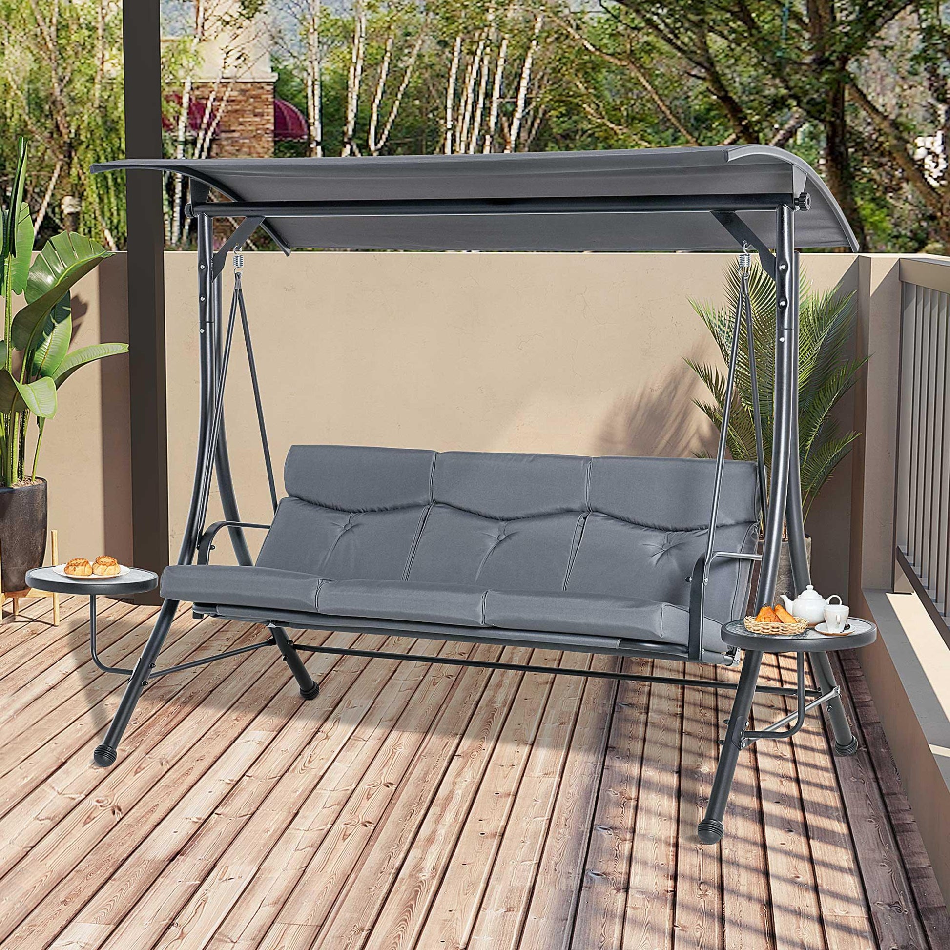 Outsunny Outdoor Swing Chair with Canopy & Cushion - Grey - ALL4U RETAILER LTD