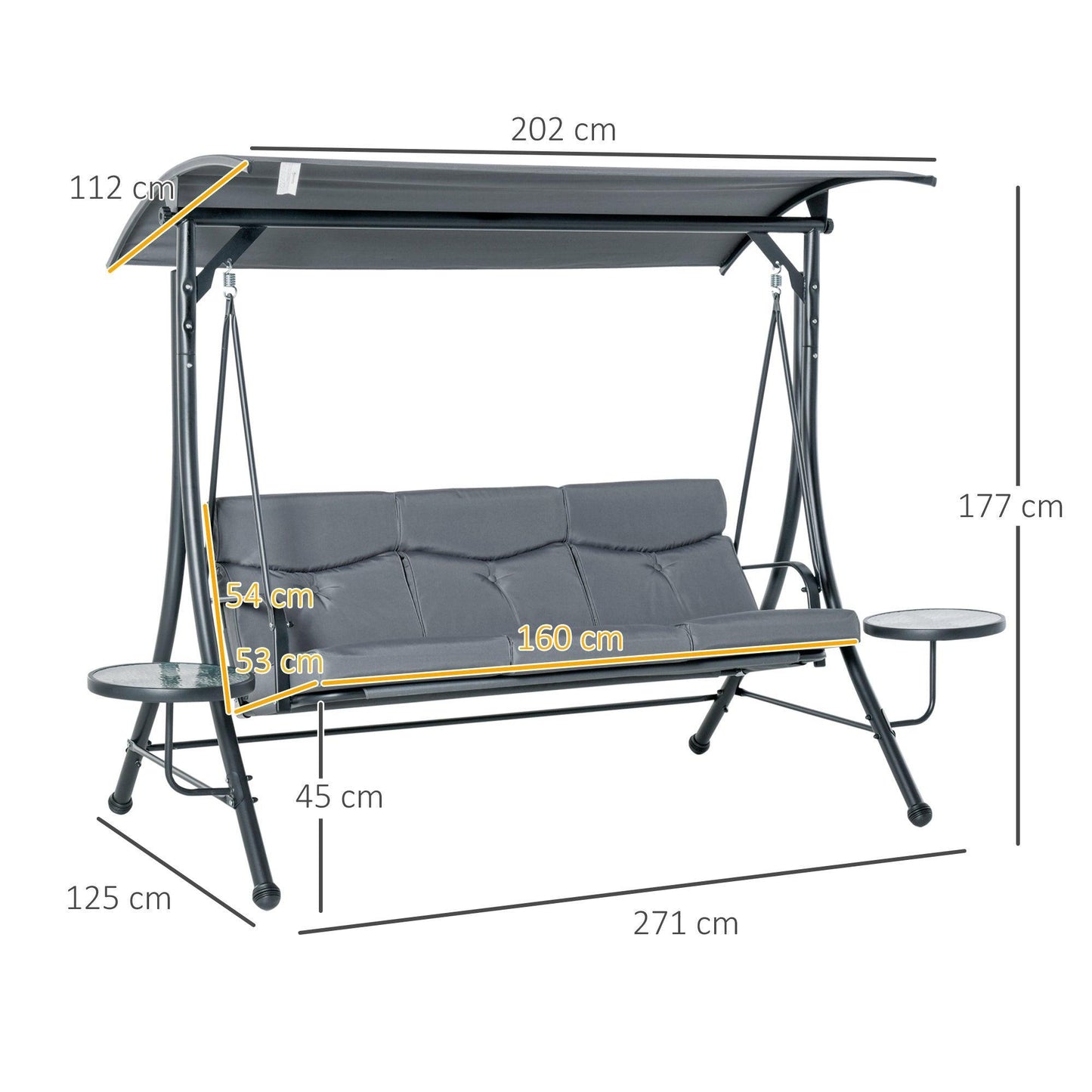 Outsunny Outdoor Swing Chair with Canopy & Cushion - Grey - ALL4U RETAILER LTD