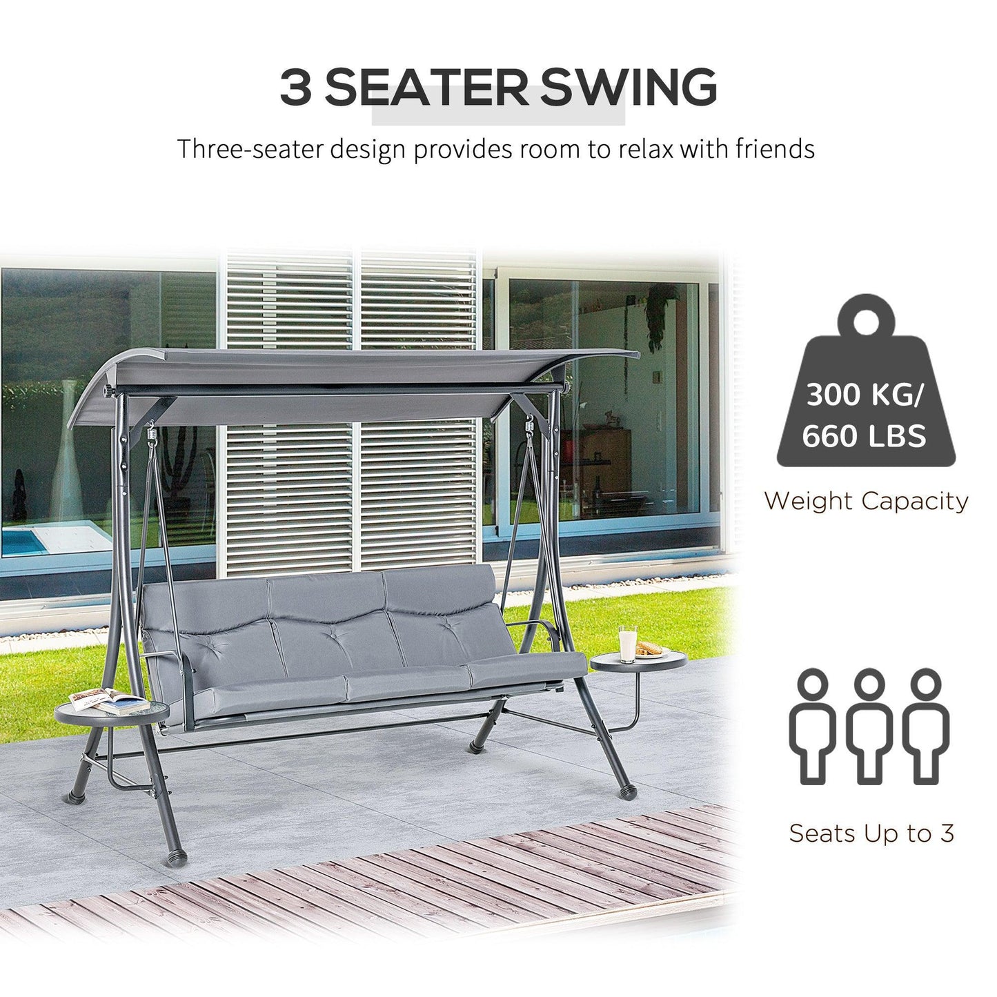 Outsunny Outdoor Swing Chair with Canopy & Cushion - Grey - ALL4U RETAILER LTD