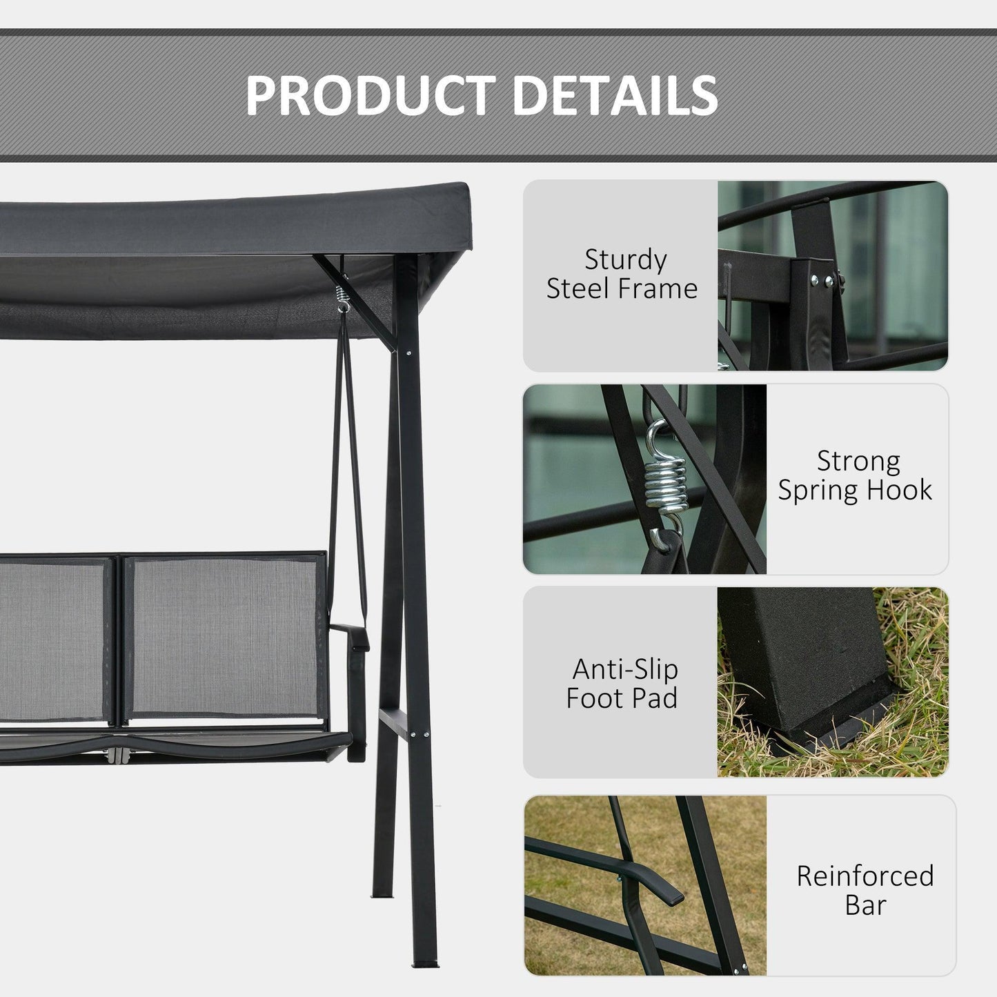 Outsunny Outdoor Swing Seat with Adjustable Canopy - ALL4U RETAILER LTD