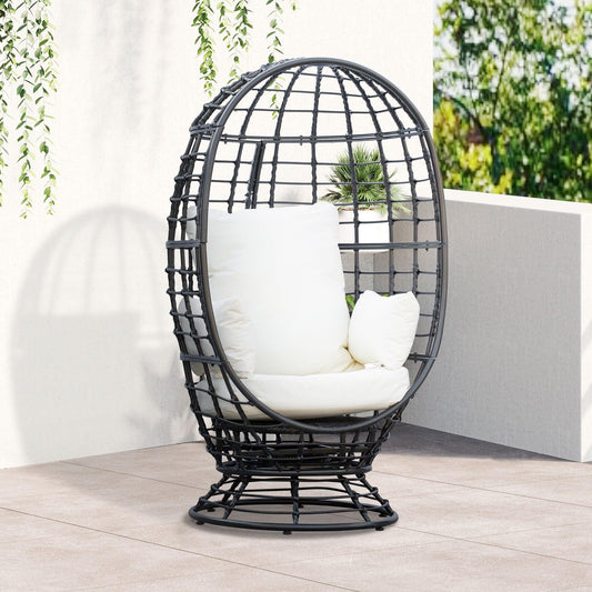 Outsunny Outdoor Swivel Egg Chair - Black - ALL4U RETAILER LTD