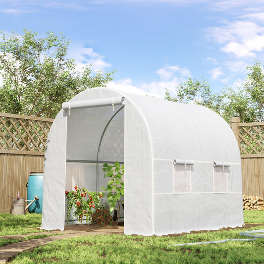 Outsunny Outdoor Walk-In Greenhouse - White, 2.5m Length - ALL4U RETAILER LTD