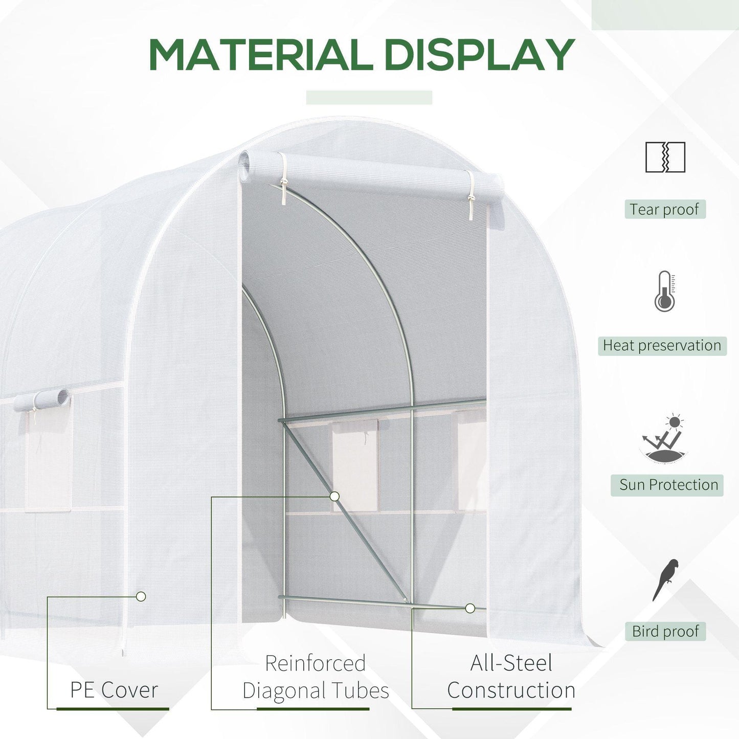 Outsunny Outdoor Walk-In Greenhouse - White, 2.5m Length - ALL4U RETAILER LTD