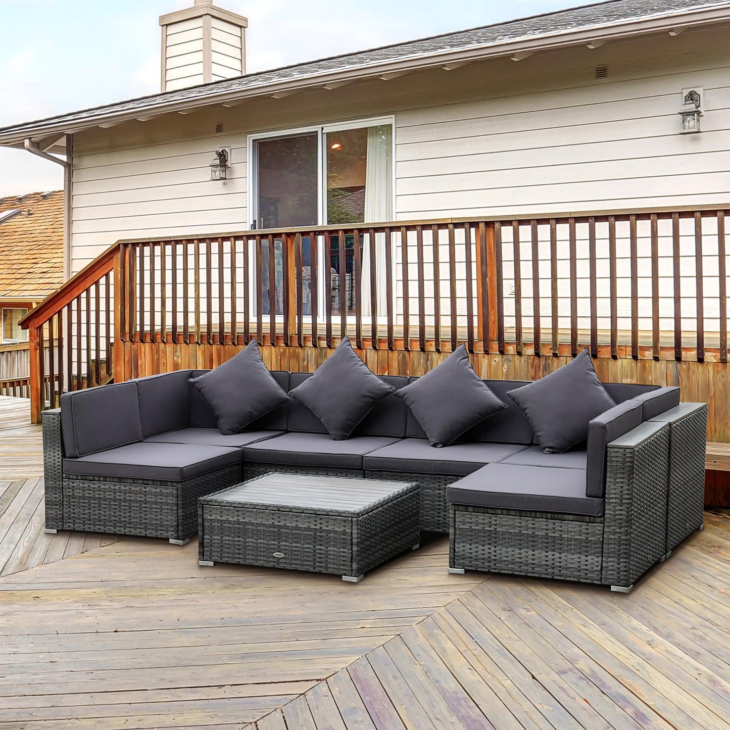 Outsunny Outdoor Wicker Sofa Set with Table & Cushion - ALL4U RETAILER LTD