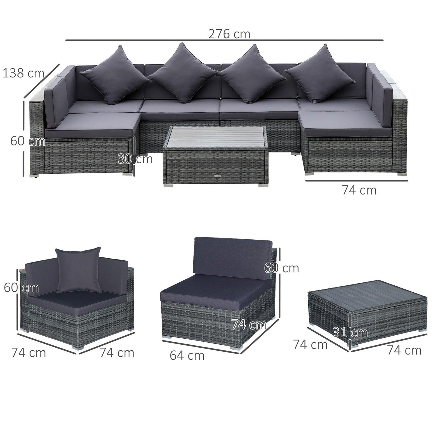 Outsunny Outdoor Wicker Sofa Set with Table & Cushion - ALL4U RETAILER LTD