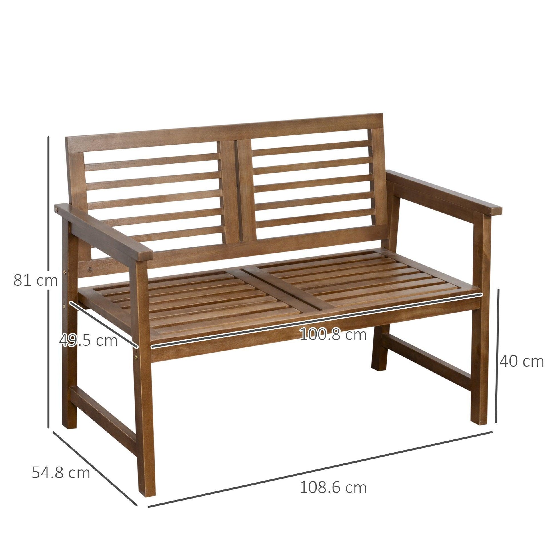 Outsunny Outdoor Wooden Bench - 2 Seater Loveseat - ALL4U RETAILER LTD