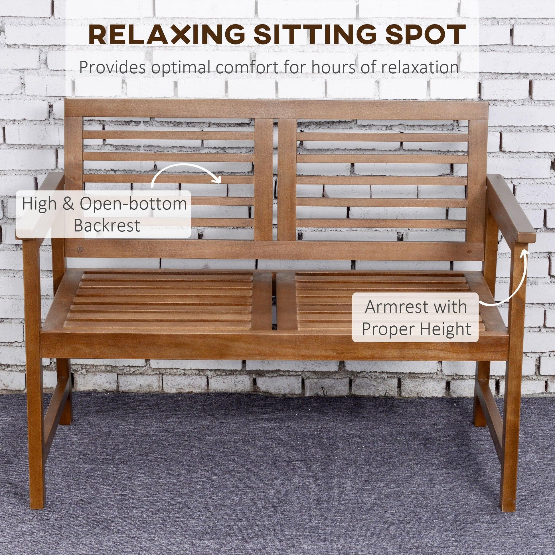 Outsunny Outdoor Wooden Bench - 2 Seater Loveseat - ALL4U RETAILER LTD