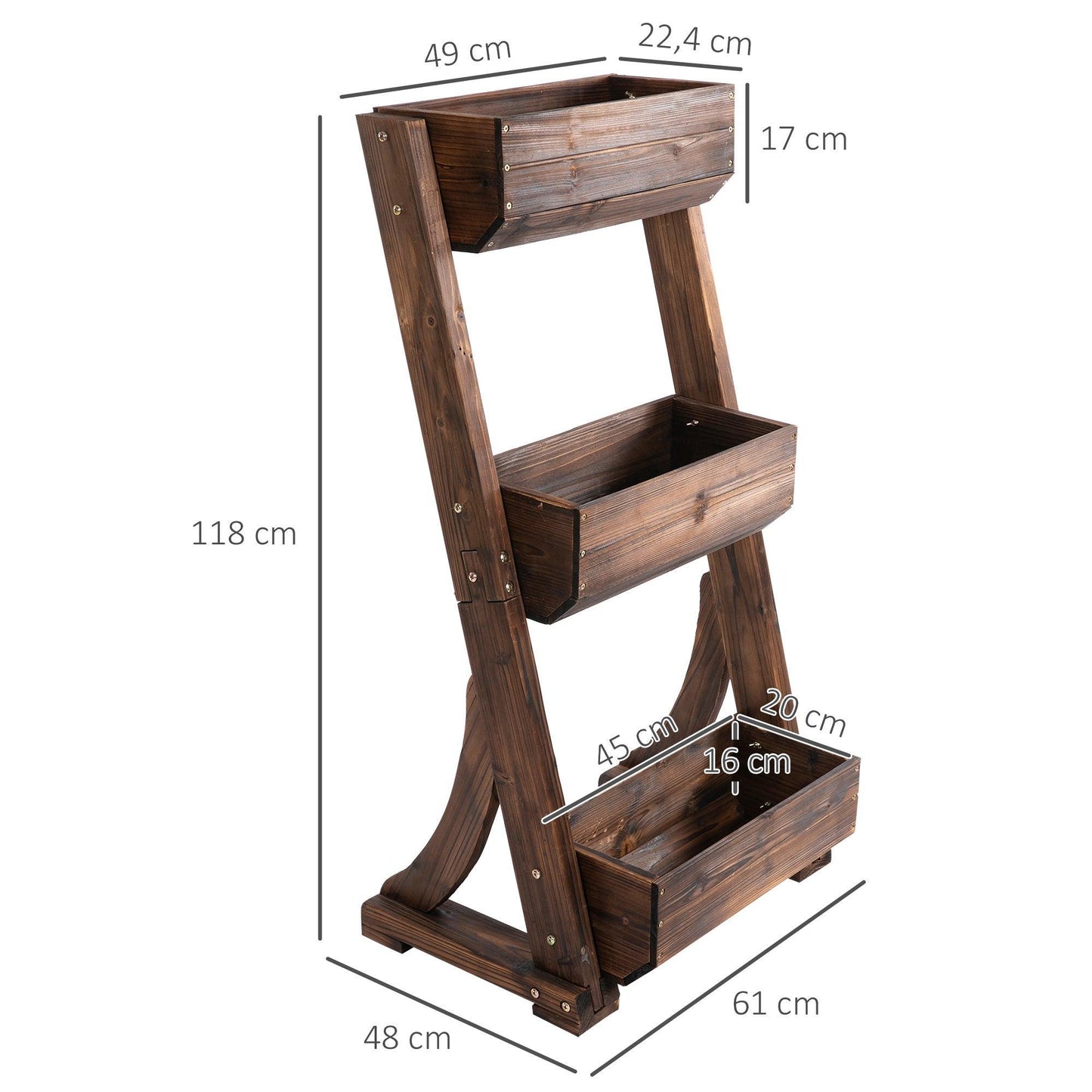 Outsunny Outdoor Wooden Flower Rack - 3-Tier Vertical Garden Stand - ALL4U RETAILER LTD