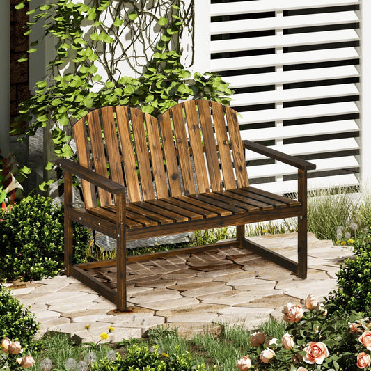 Outsunny Outdoor Wooden Garden Bench, Slatted Backrest, Armrests - ALL4U RETAILER LTD