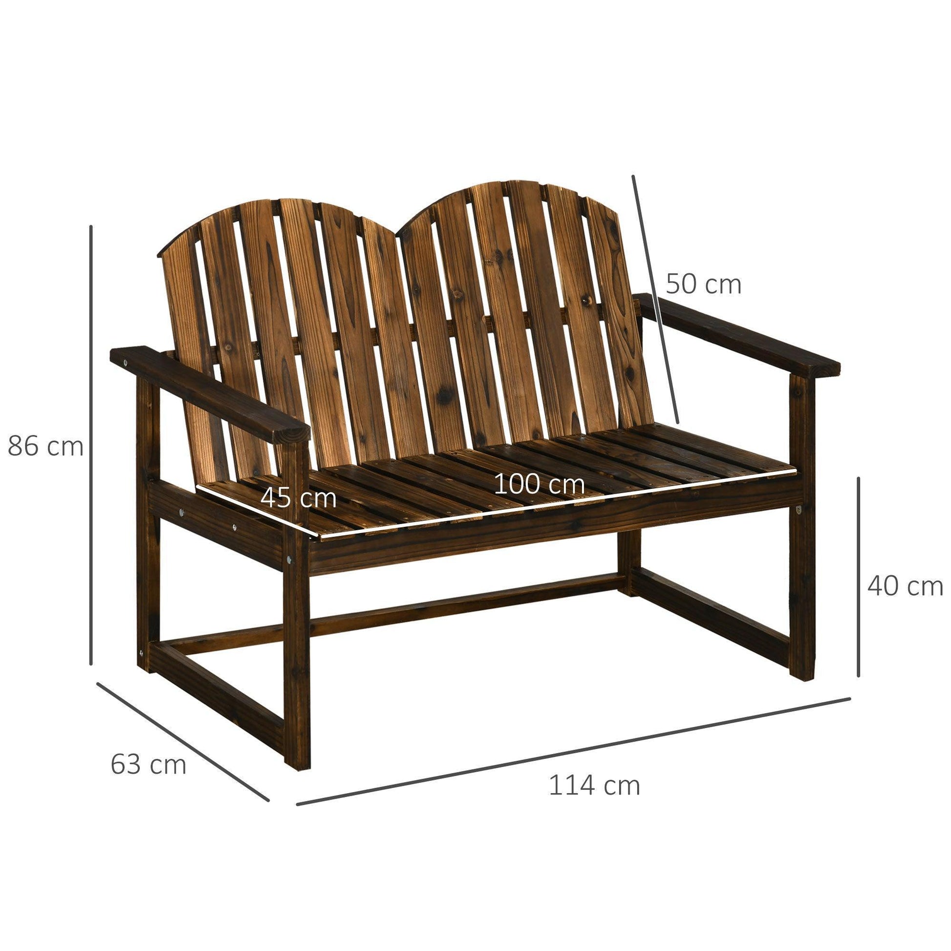 Outsunny Outdoor Wooden Garden Bench, Slatted Backrest, Armrests - ALL4U RETAILER LTD