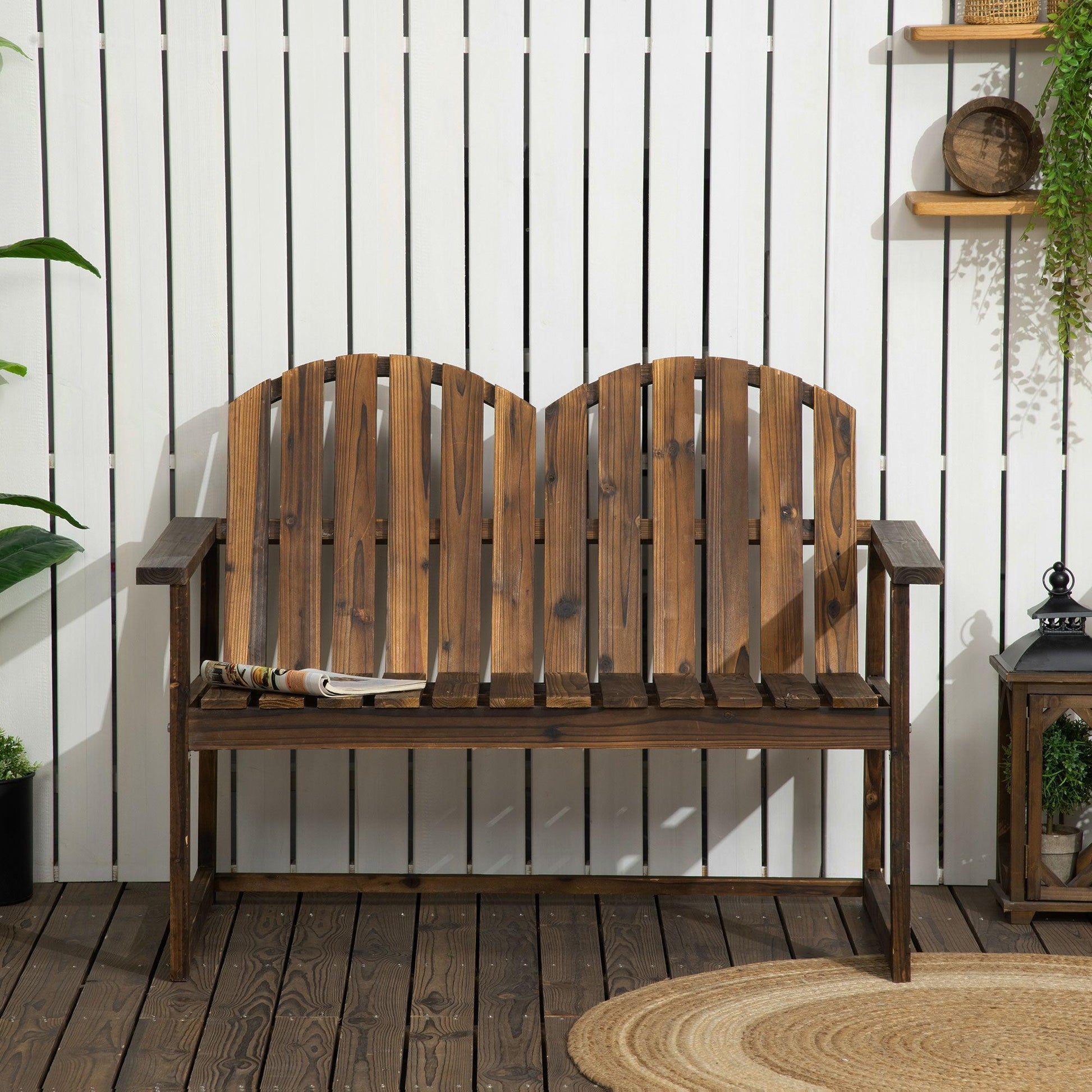 Outsunny Outdoor Wooden Garden Bench, Slatted Backrest, Armrests - ALL4U RETAILER LTD