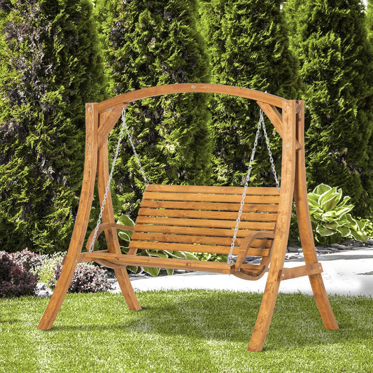 Outsunny Outdoor Wooden Garden Swing Bench – 2 Seater - ALL4U RETAILER LTD