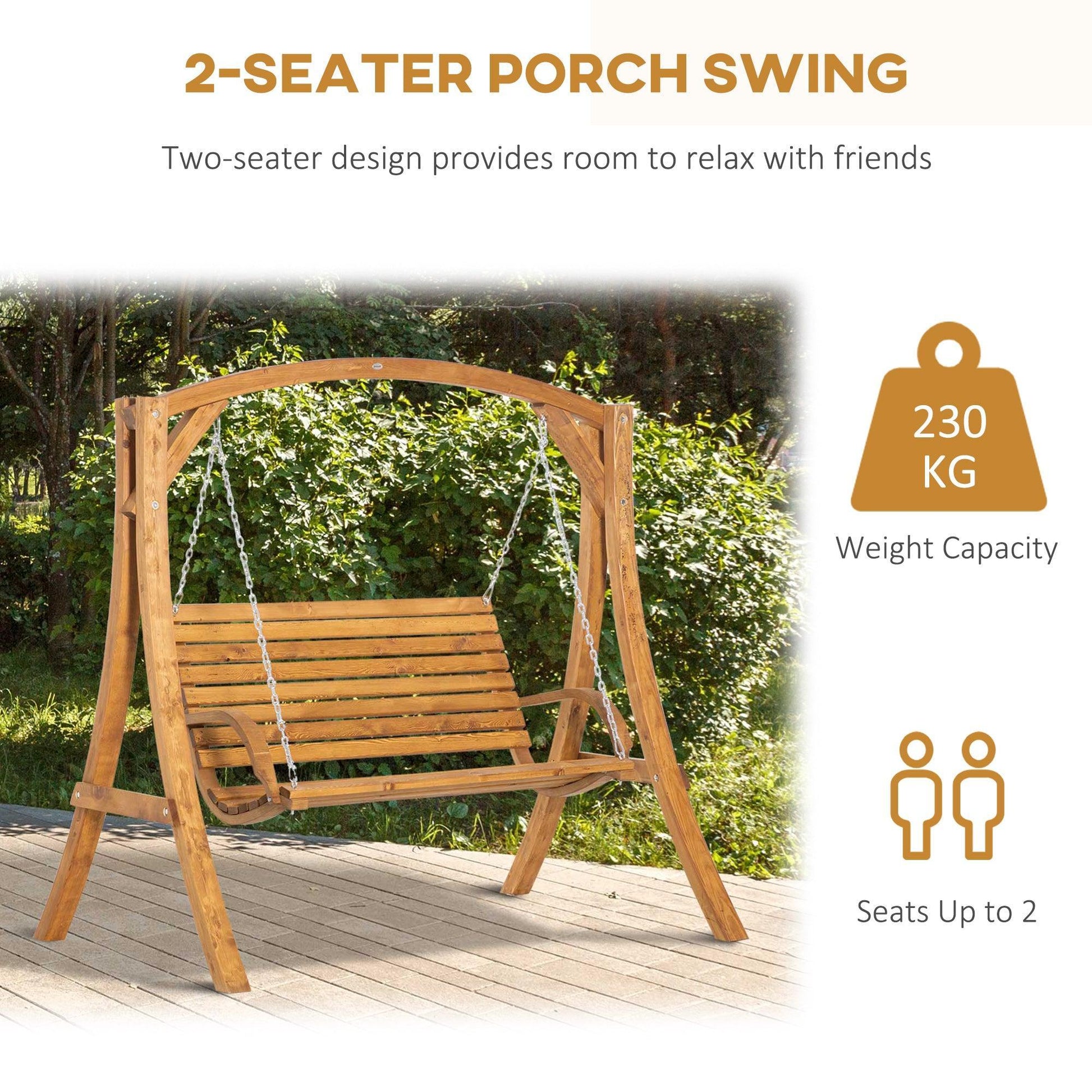 Outsunny Outdoor Wooden Garden Swing Bench – 2 Seater - ALL4U RETAILER LTD
