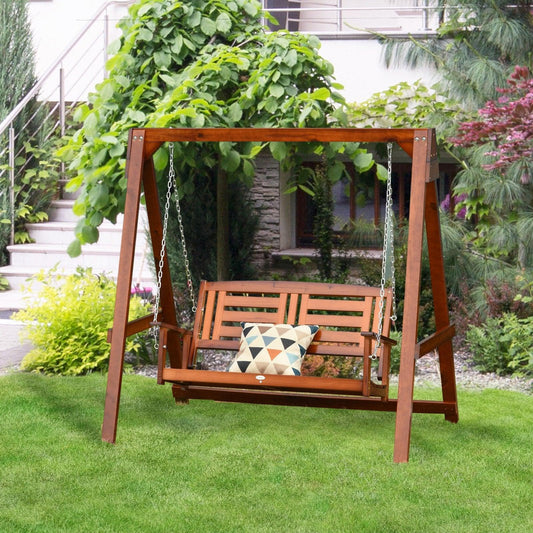 Outsunny Outdoor Wooden Swing Bench for Patio - 2 Seater - ALL4U RETAILER LTD