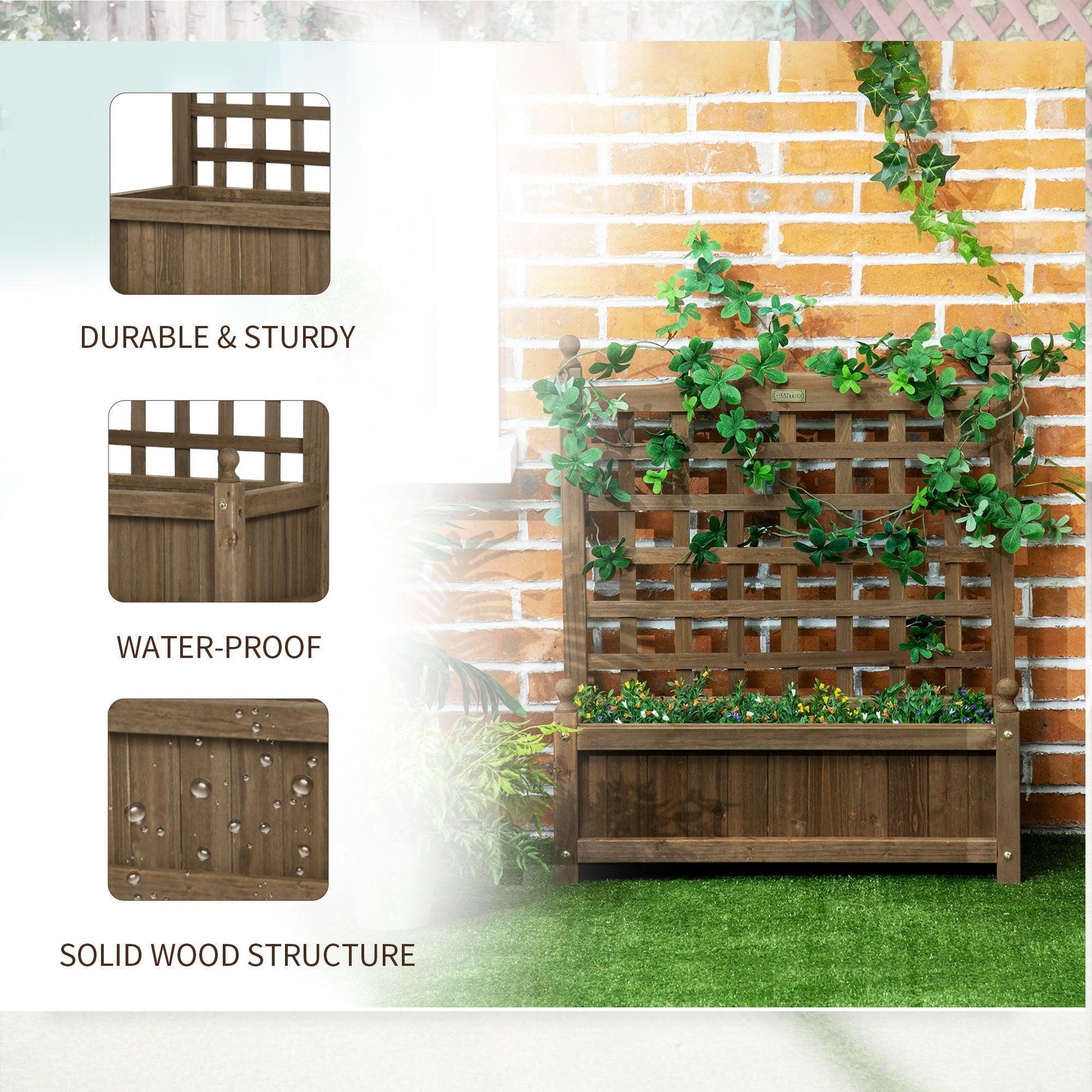 Outsunny Outsunny Wood Raised Garden Planter with Trellis - ALL4U RETAILER LTD