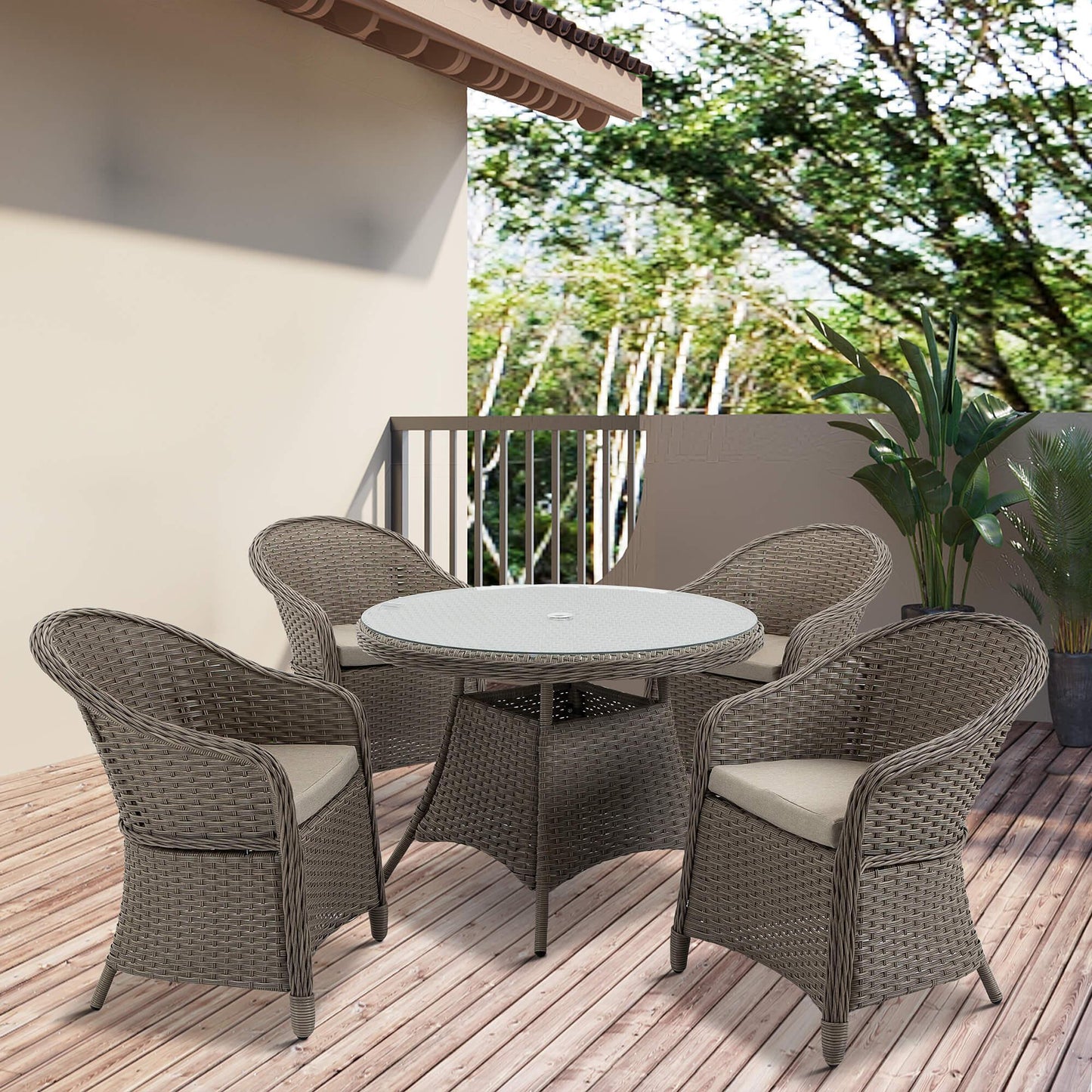 Outsunny Patio Dining Set - 4 Chairs & Round Table - ALL4U RETAILER LTD