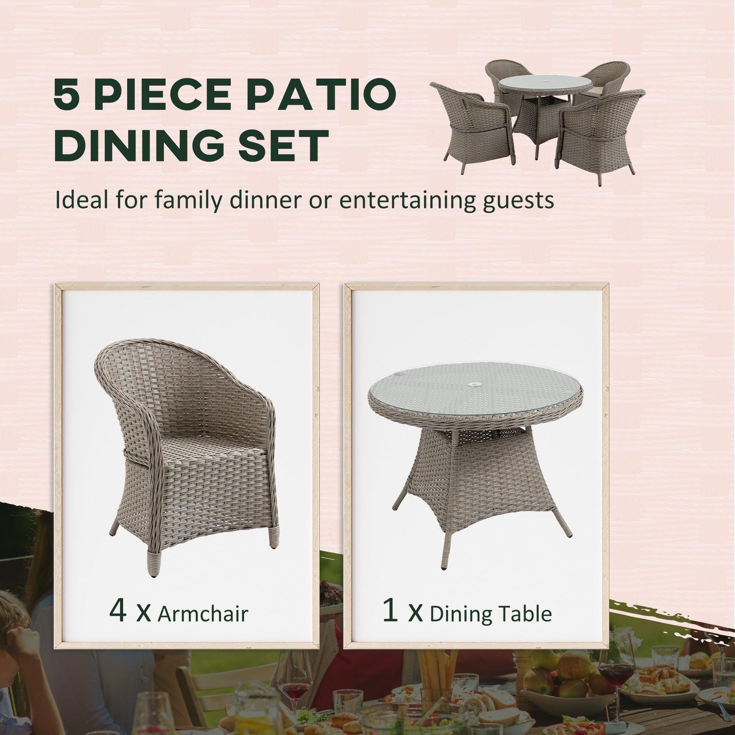 Outsunny Patio Dining Set - 4 Chairs & Round Table - ALL4U RETAILER LTD