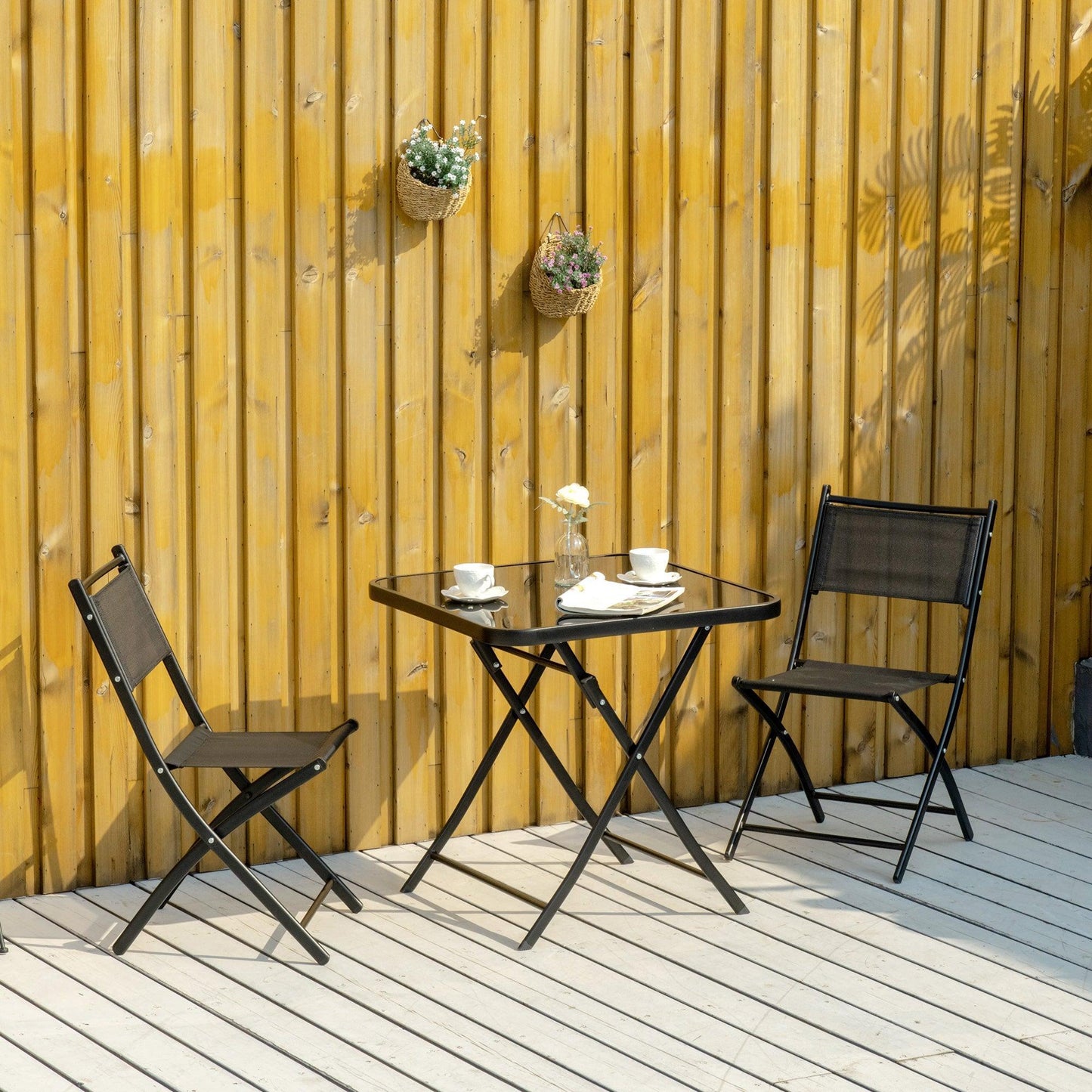 Outsunny Patio Dining Set - Table & Chairs (Black) - ALL4U RETAILER LTD