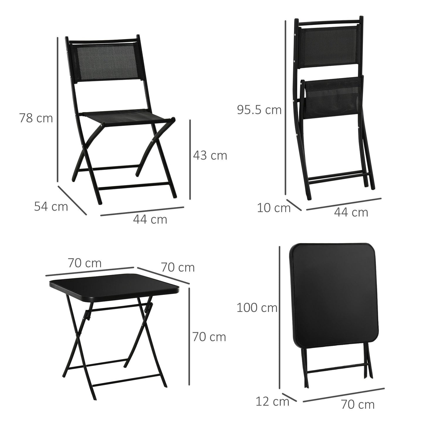 Outsunny Patio Dining Set - Table & Chairs (Black) - ALL4U RETAILER LTD