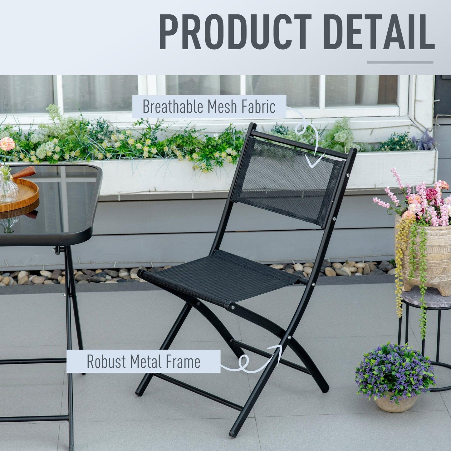 Outsunny Patio Dining Set - Table & Chairs (Black) - ALL4U RETAILER LTD