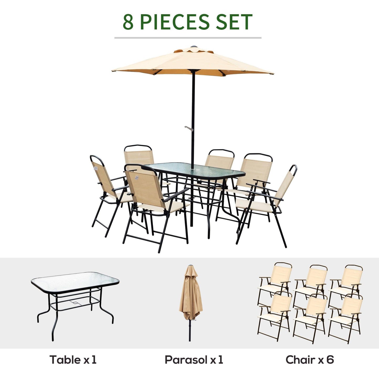 Outsunny Patio Dining Set with Umbrella - Beige - ALL4U RETAILER LTD