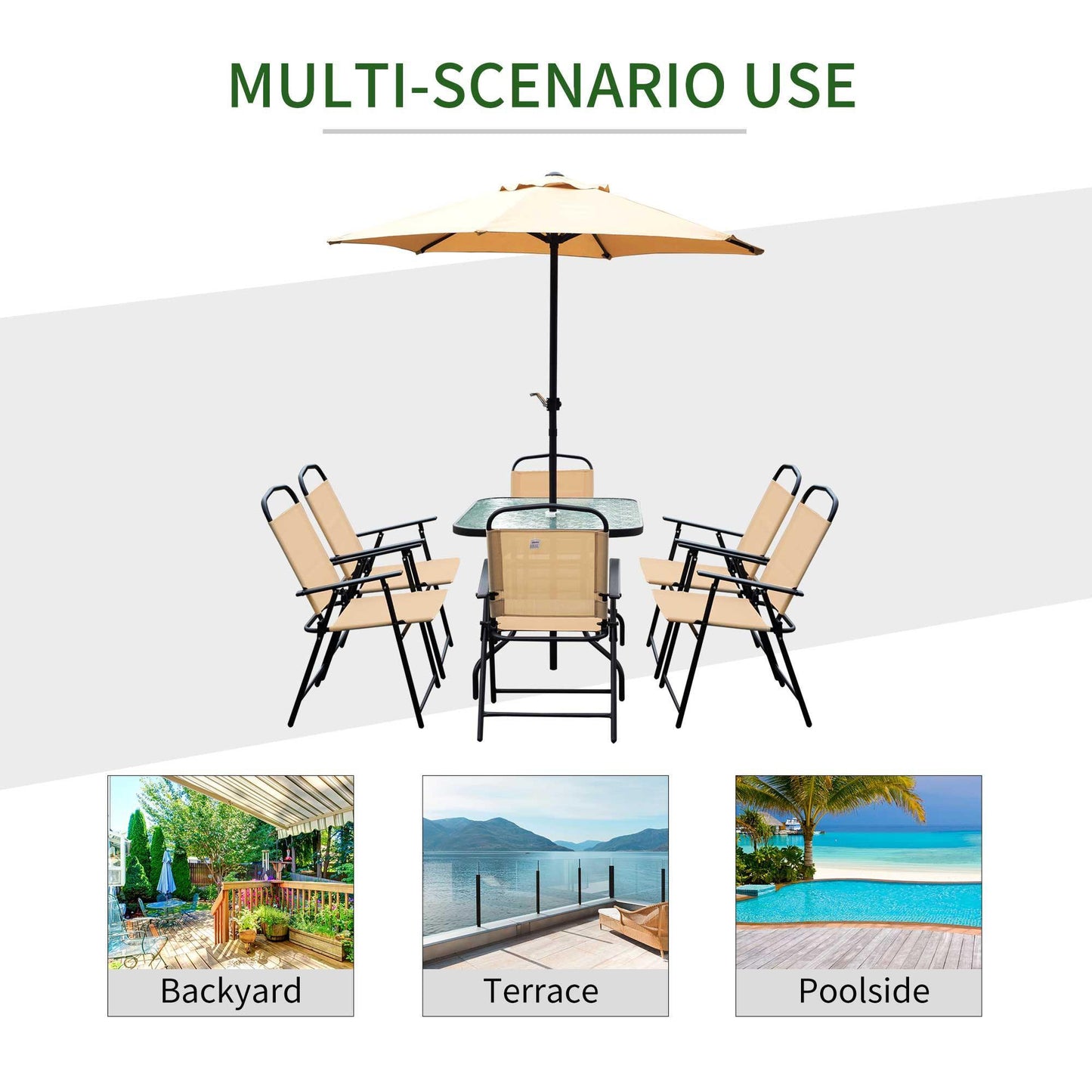 Outsunny Patio Dining Set with Umbrella - Beige - ALL4U RETAILER LTD