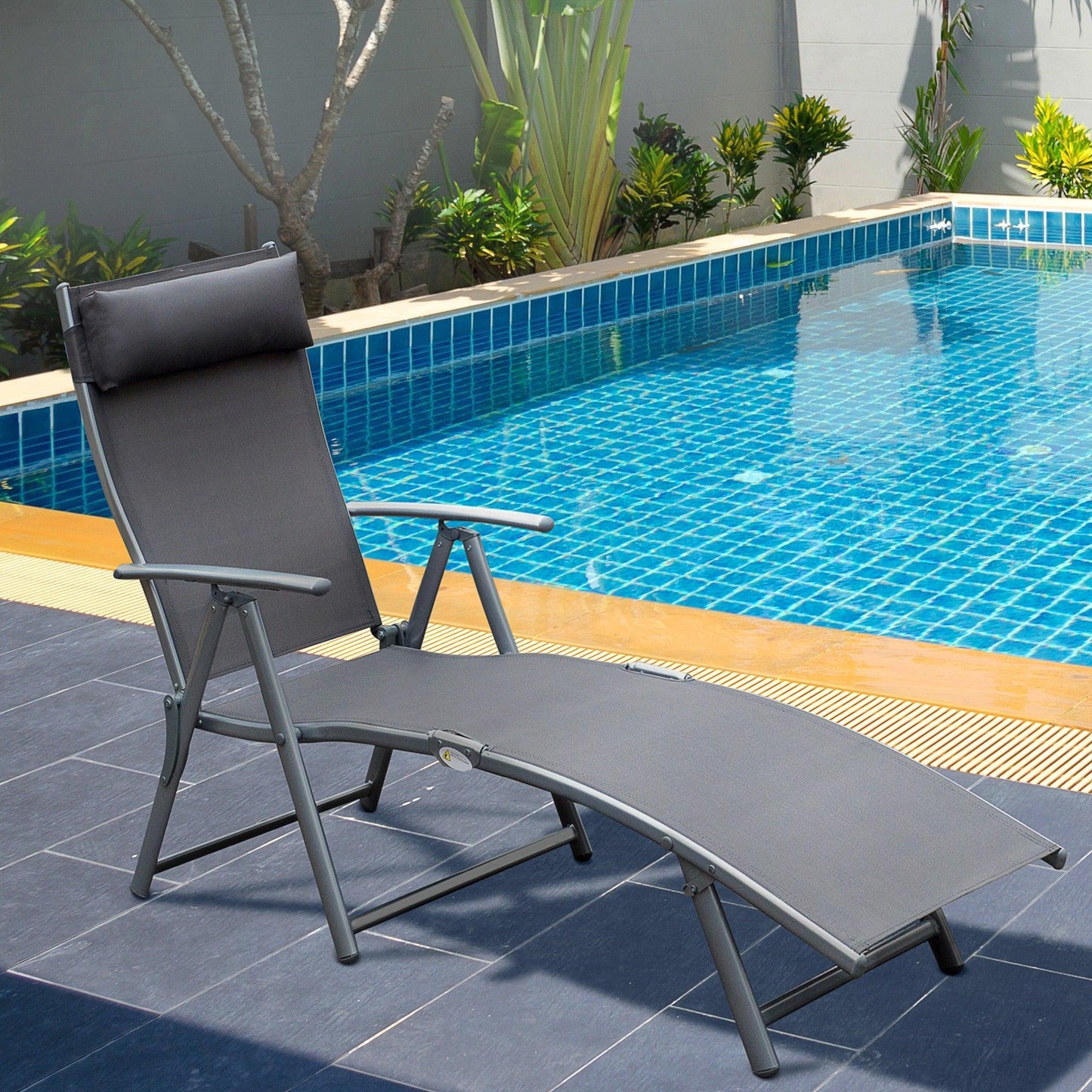 Outsunny Patio Foldable Sun Lounger - Grey - ALL4U RETAILER LTD