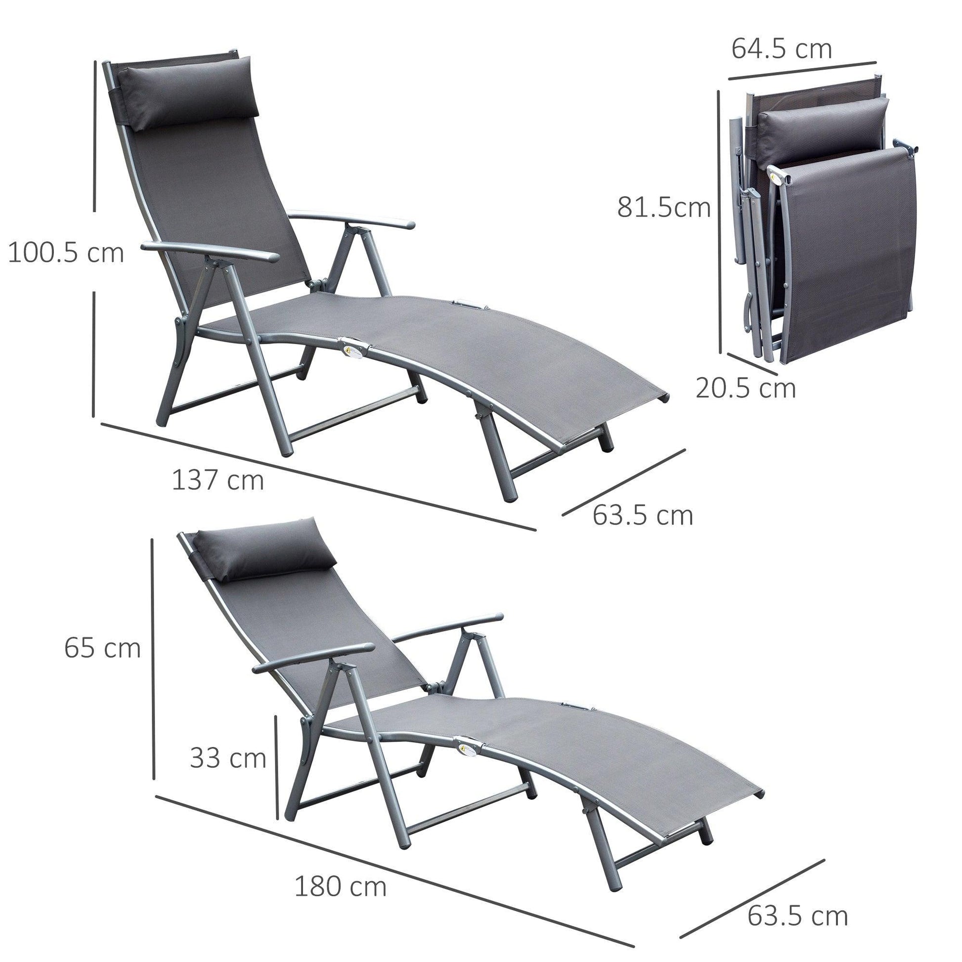 Outsunny Patio Foldable Sun Lounger - Grey - ALL4U RETAILER LTD