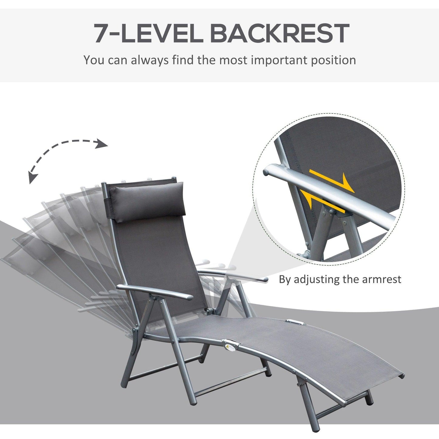 Outsunny Patio Foldable Sun Lounger - Grey - ALL4U RETAILER LTD