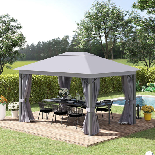 Outsunny Patio Gazebo - 4x3m, Grey - ALL4U RETAILER LTD