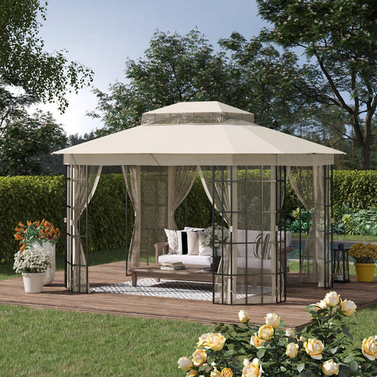 Outsunny Patio Gazebo Canopy - 2-Tier Roof, Metal Frame, Beige - ALL4U RETAILER LTD