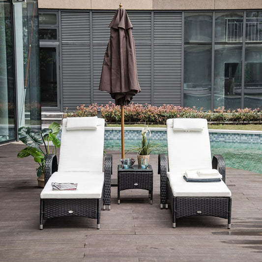 Outsunny Patio Lounge Chair Set: Reclining Wicker Daybed - ALL4U RETAILER LTD