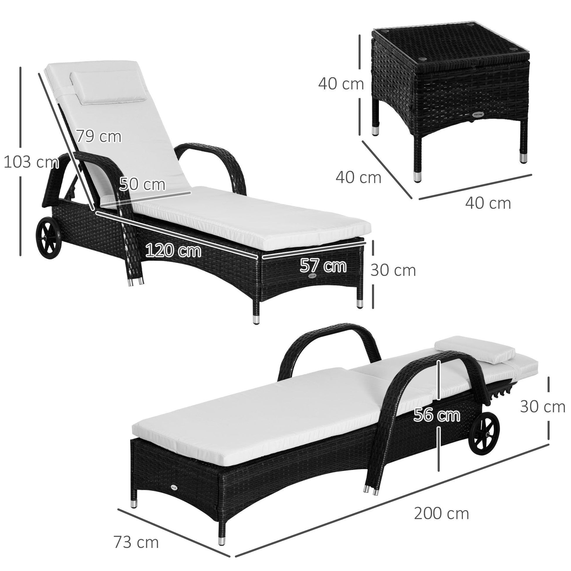 Outsunny Patio Lounge Chair Set: Reclining Wicker Daybed - ALL4U RETAILER LTD