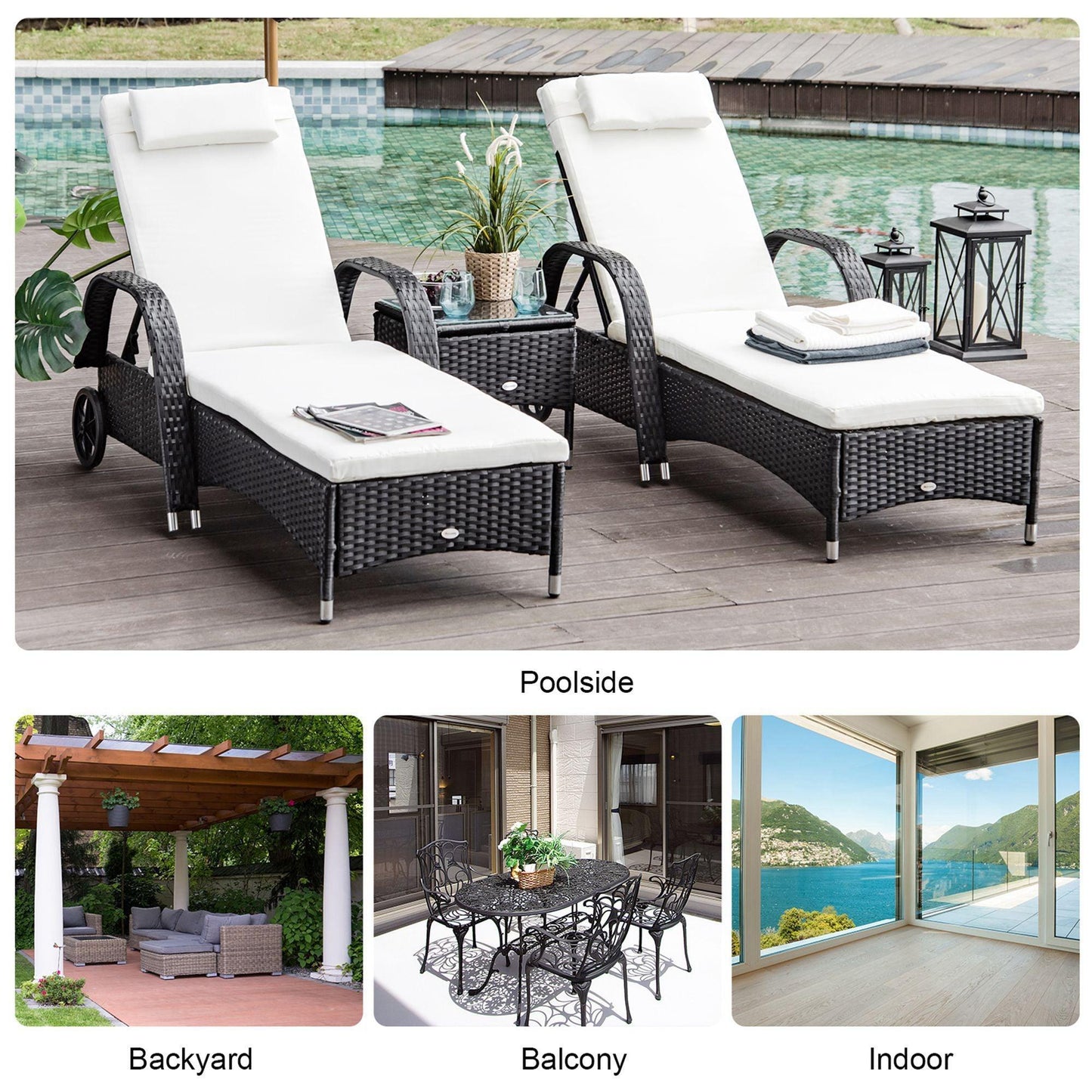 Outsunny Patio Lounge Chair Set: Reclining Wicker Daybed - ALL4U RETAILER LTD