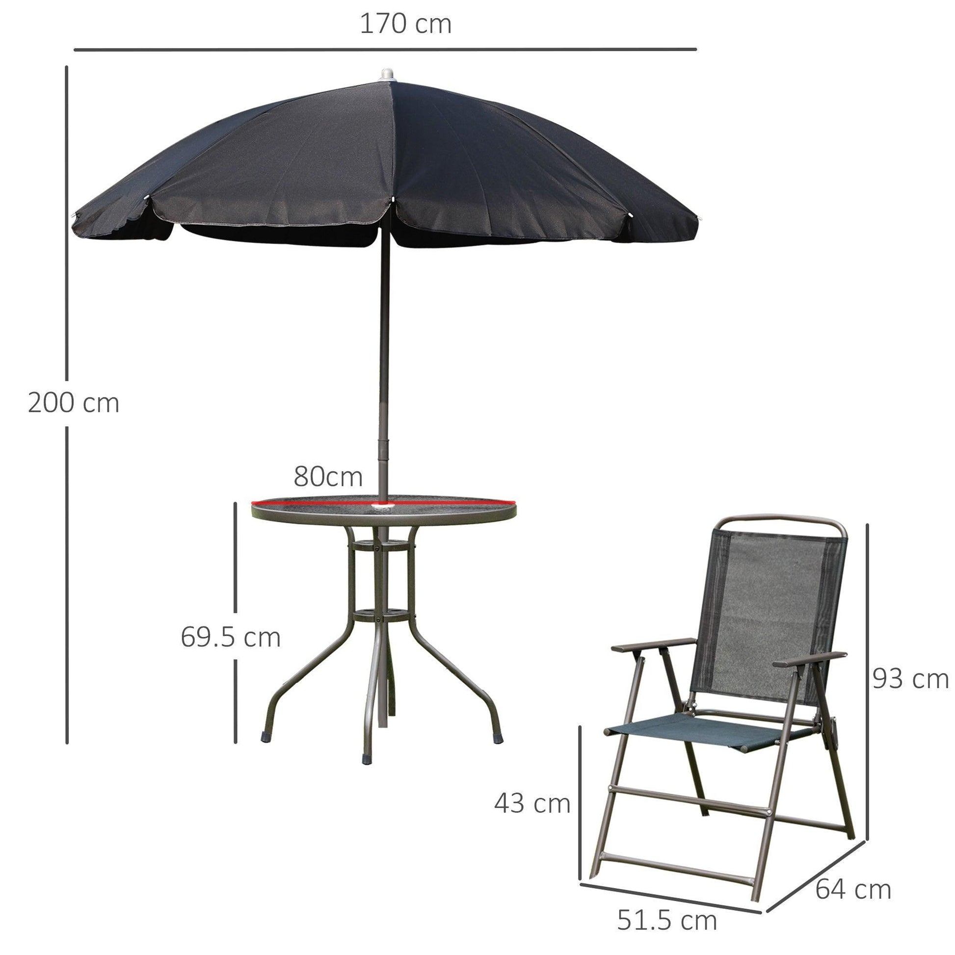 Outsunny Patio Set: Folding Chairs + Table + Parasol - ALL4U RETAILER LTD