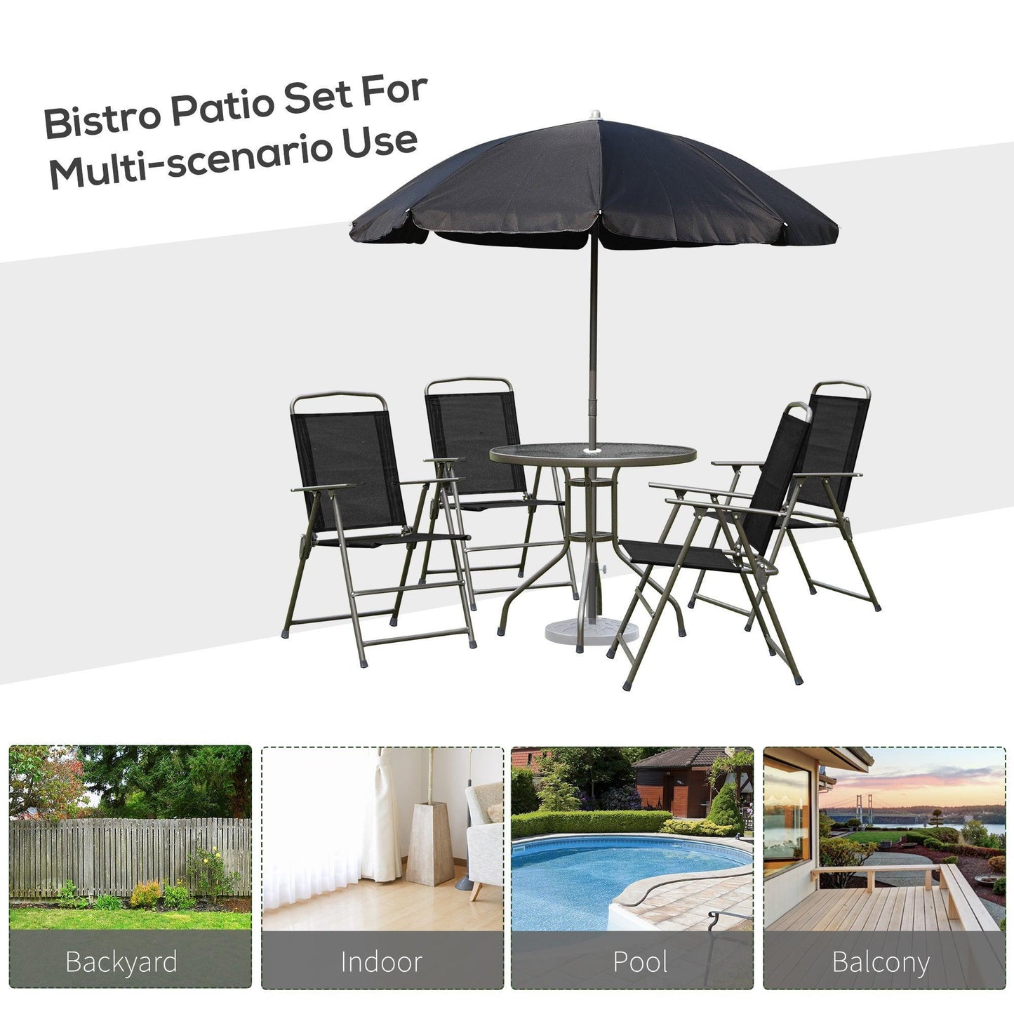 Outsunny Patio Set: Folding Chairs + Table + Parasol - ALL4U RETAILER LTD