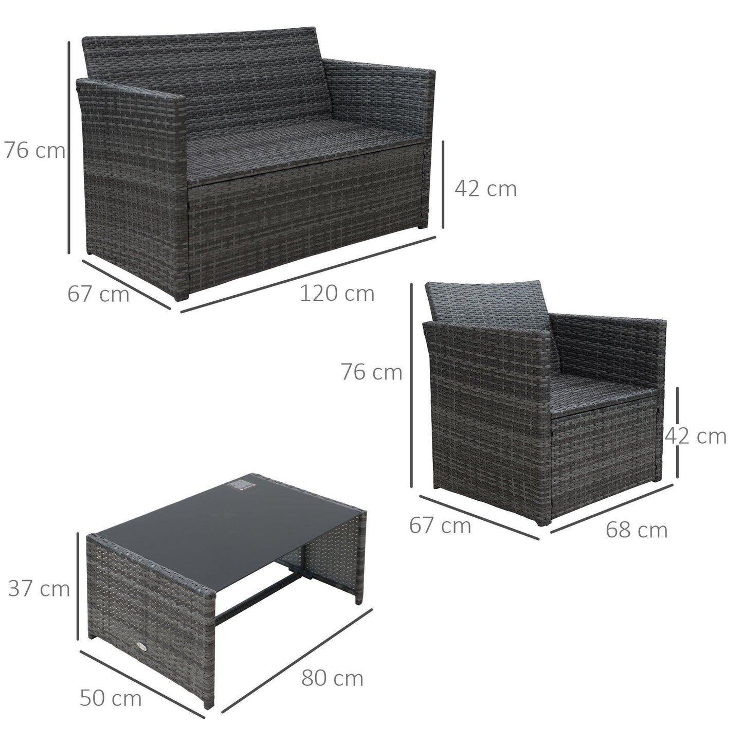 Outsunny Patio Sofa Set - Grey Rattan 4-Piece Furniture - ALL4U RETAILER LTD