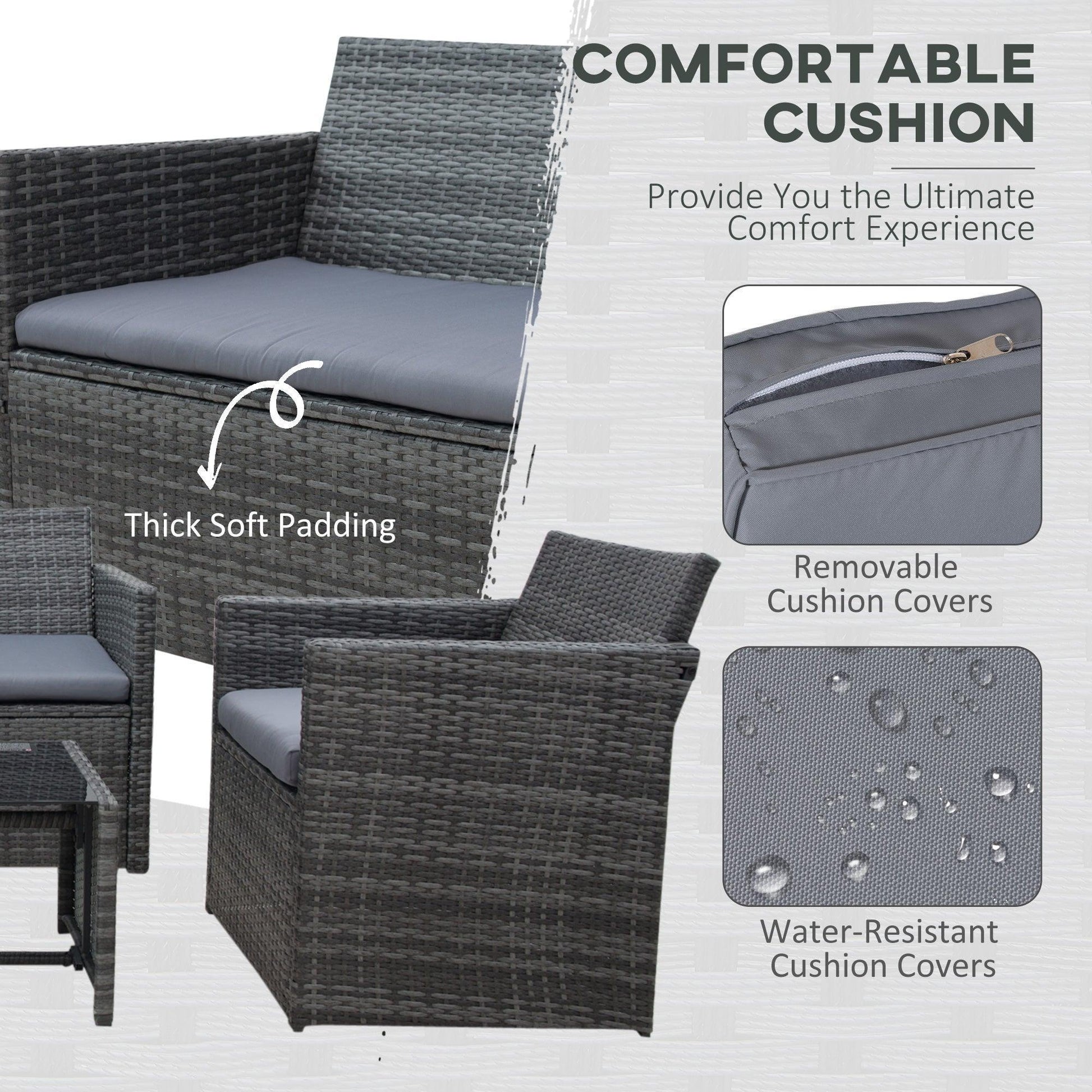 Outsunny Patio Sofa Set - Grey Rattan 4-Piece Furniture - ALL4U RETAILER LTD