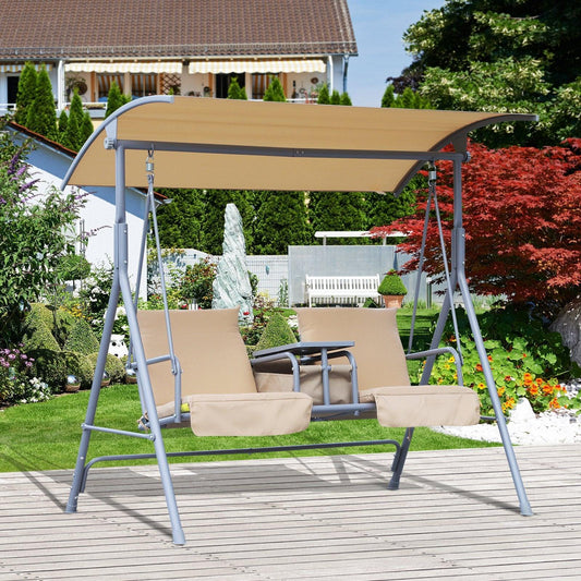 Outsunny Patio Swing Bench with Canopy - Beige - ALL4U RETAILER LTD