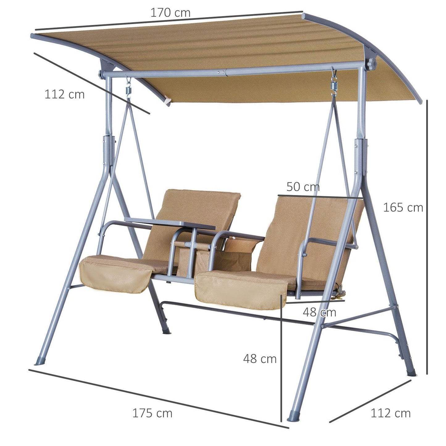 Outsunny Patio Swing Bench with Canopy - Beige - ALL4U RETAILER LTD